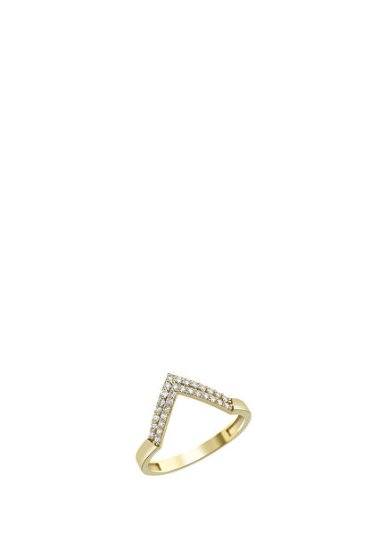 V Shaped Diamond Stone Women's Gold Ring